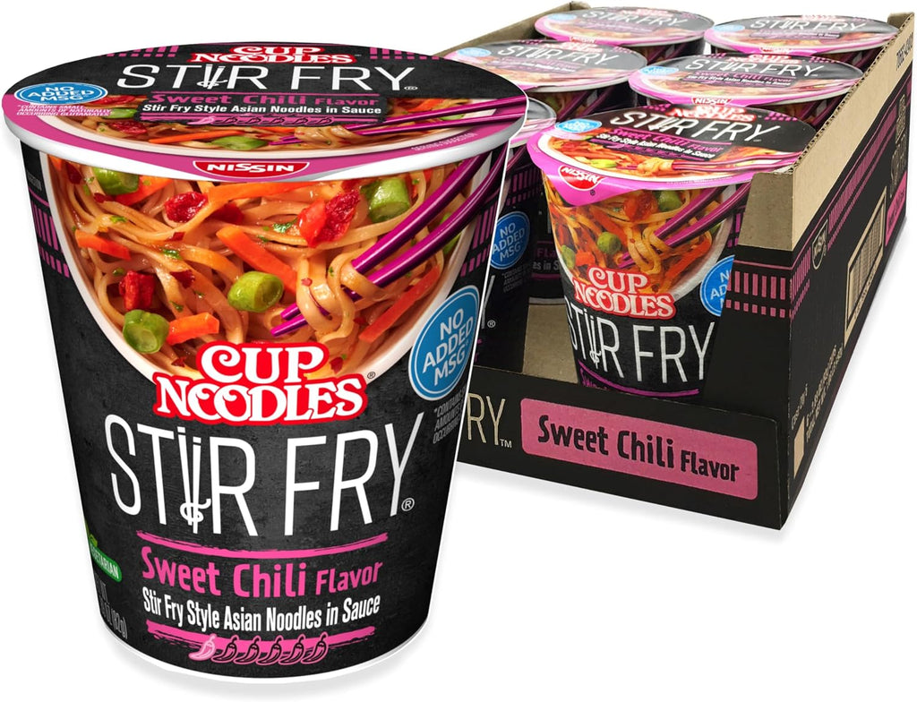 Nissin Cup Noodles Stir Fry Noodles in Sauce, Sweet Chili, 2.89 Ounce (Pack of 6)