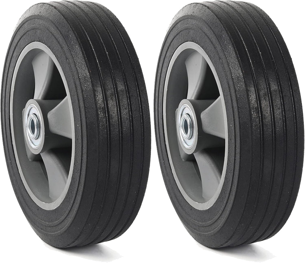 AR-PRO (2-Pack) 8" x 2" Flat Free Solid Rubber Tire and Wheel, 3/4" Axles Bore Hole with 2" Offset Hub, Compatible with 8 Inche Wheel for Dolly Trolley Hand Trucks Garden Wagon Cart