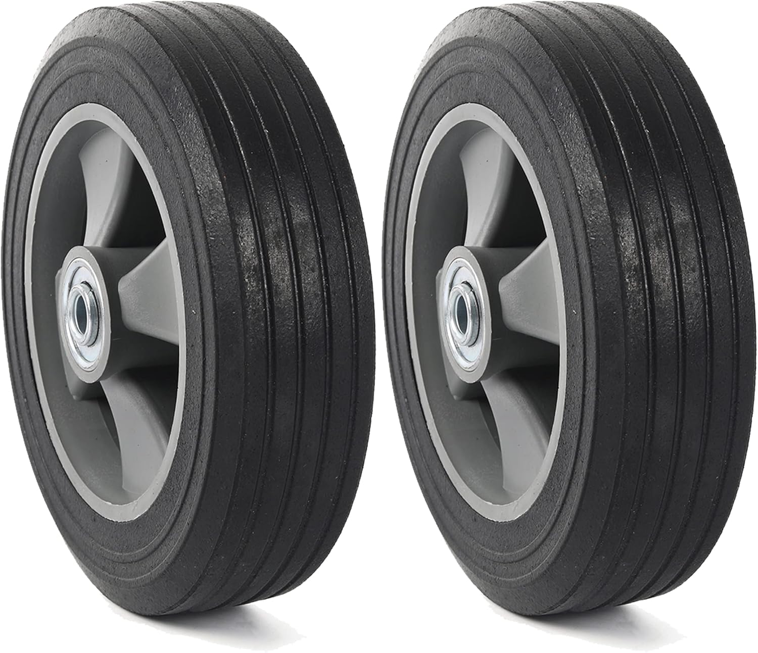 AR-PRO (2-Pack) 8" x 2" Flat Free Solid Rubber Tire and Wheel, 3/4" Axles Bore Hole with 2" Offset Hub, Compatible with 8 Inche Wheel for Dolly Trolley Hand Trucks Garden Wagon Cart