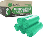Reli. Compostable 16-25 Gallon Trash Bags | 100 Count Bulk | ASTM D6400 | Green | Eco-Friendly | For Compost