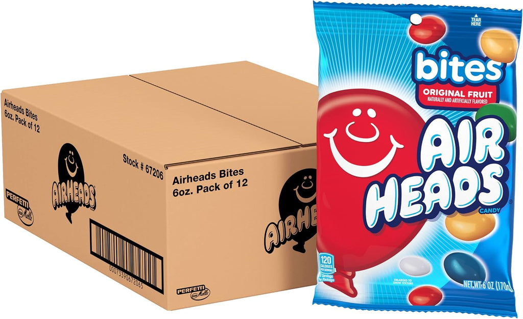 Airheads Candy Bites, Assorted Fruit Flavors, Easter Candy, Easter Basket Essentials Stuffers for Kids and Adults, Individually Wrapped Chewy, 6 Ounces (12-Pack)