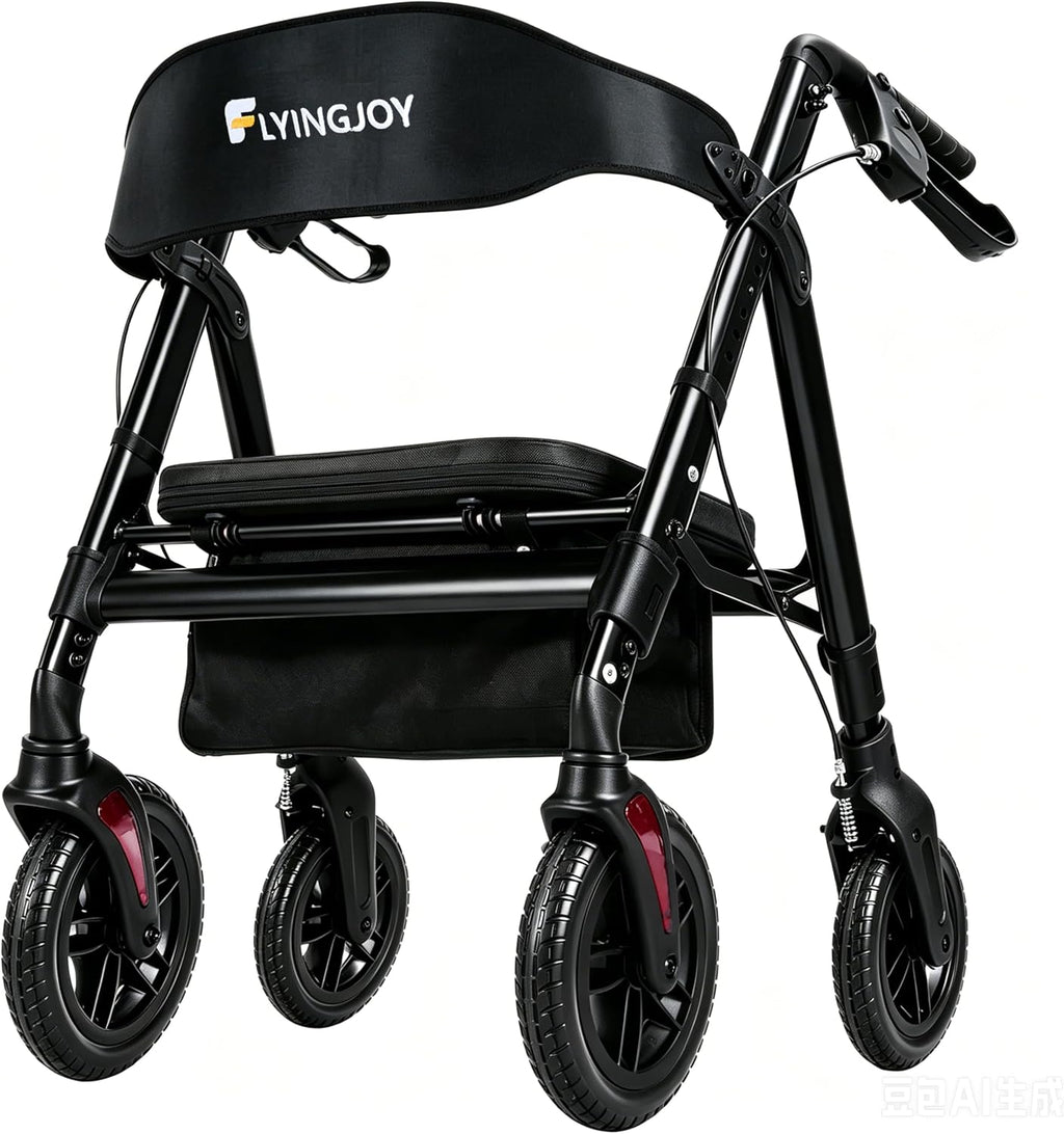 Rollator Walker with Seat,450Lbs Rolling Walker,Extra-Wide Heavy-Duty All-Terrain Walkers for Seniors with backrest & Ergonomic Seat,Adjustable Height,Storage Bag,Foldable Mobility Aid for Adults