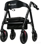 Rollator Walker with Seat,450Lbs Rolling Walker,Extra-Wide Heavy-Duty All-Terrain Walkers for Seniors with backrest & Ergonomic Seat,Adjustable Height,Storage Bag,Foldable Mobility Aid for Adults