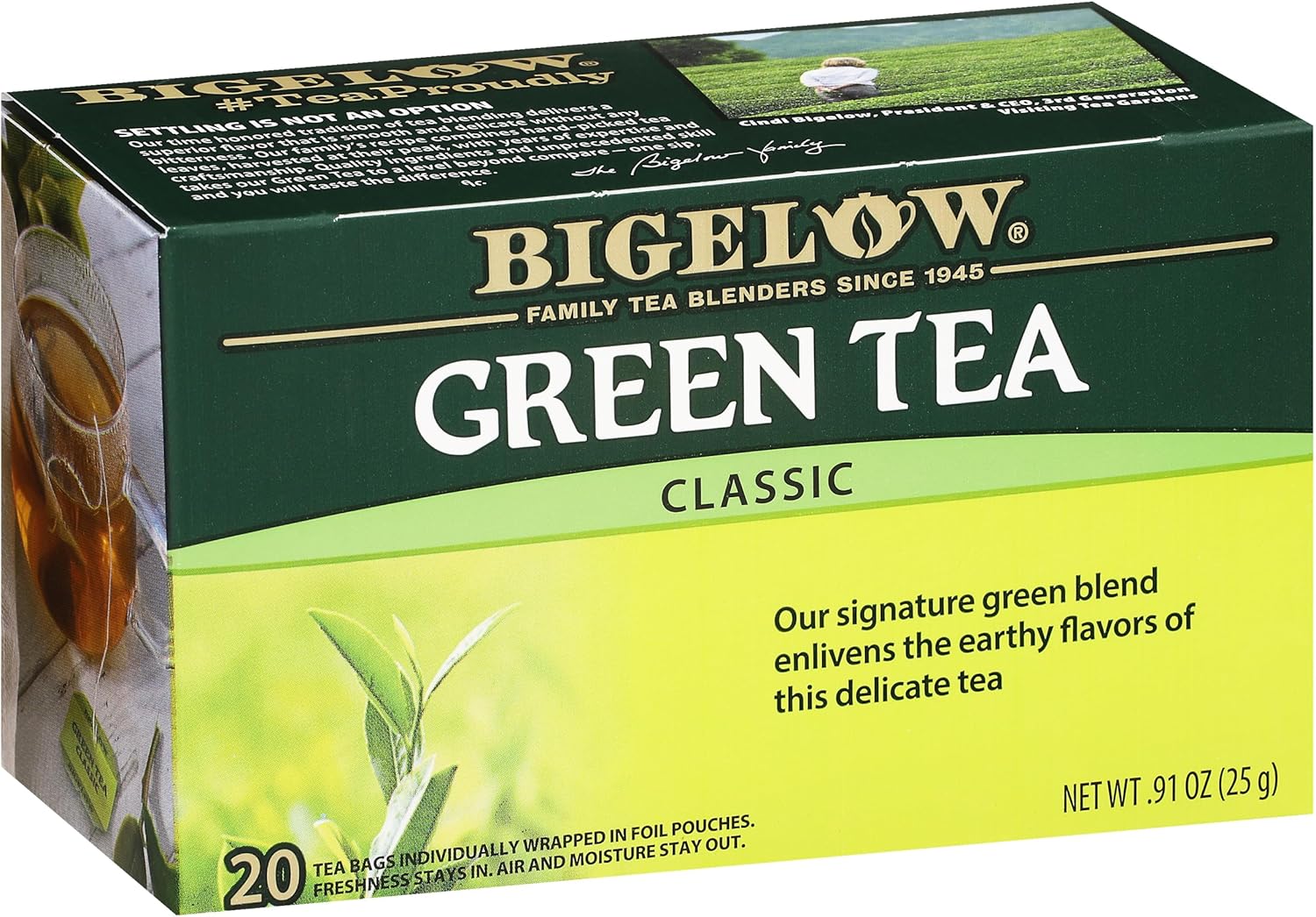 Bigelow Tea Classic Green Tea, Caffeinated Tea, 20 Count Box (Pack of 6), 120 Total Tea Bags