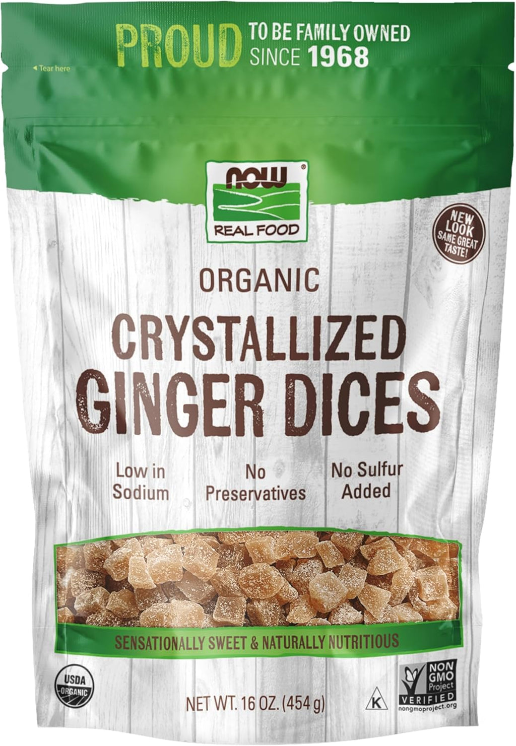 NOW Foods, Organic Crystallized Ginger Dices, Low-Sodium, Preservative-Free and Non-GMO, 16-Ounce (Packaging May Vary)