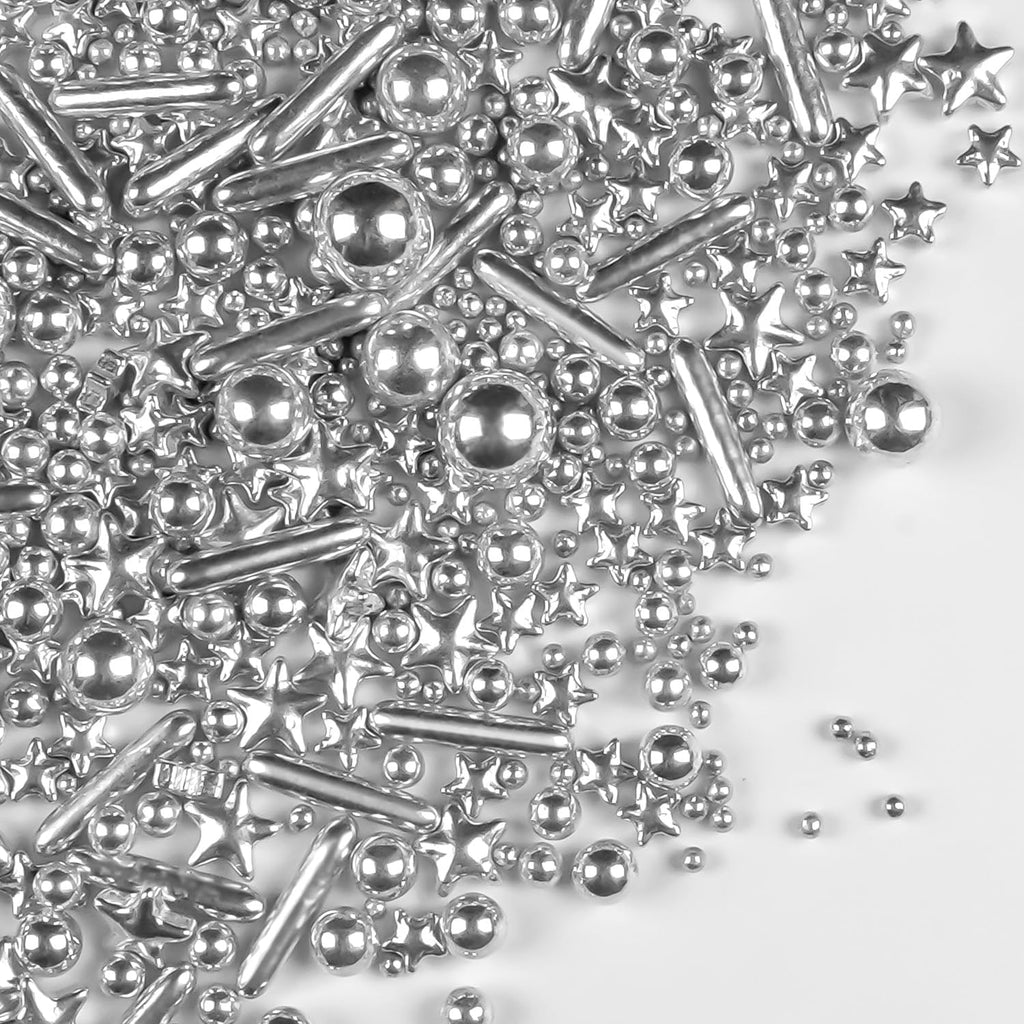 Silver Pearl Star Rods Sprinkles for Cake Decorating, 150g/5.29oz, Silver Sugar Pearls Sprinkles, Pearl Cake Decorations, Cupcakes Cookies Toppers, Party, Wedding, Birthday Supplies