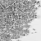 Silver Pearl Star Rods Sprinkles for Cake Decorating, 150g/5.29oz, Silver Sugar Pearls Sprinkles, Pearl Cake Decorations, Cupcakes Cookies Toppers, Party, Wedding, Birthday Supplies