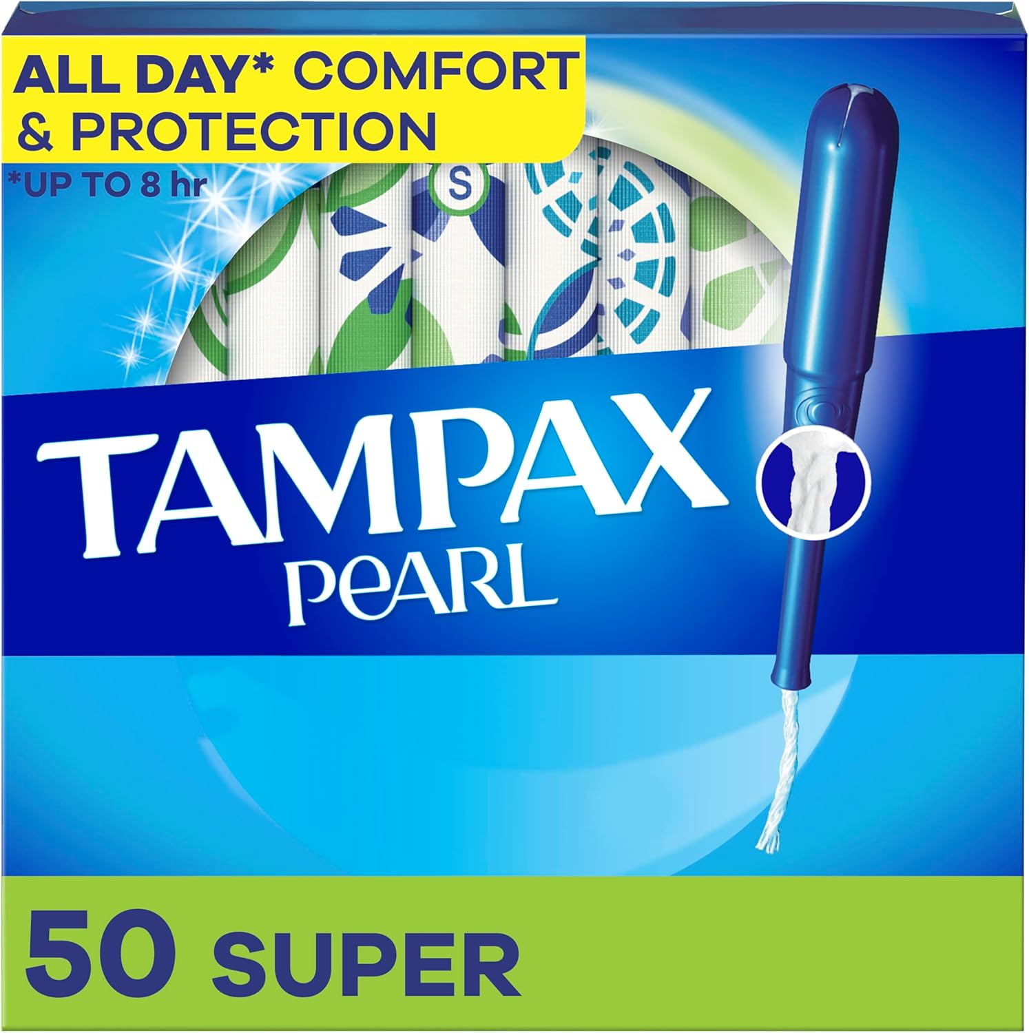 Tampax Pearl Tampons for Women, with LeakGuard Braid, Super Absorbency, Unscented, 50 Count