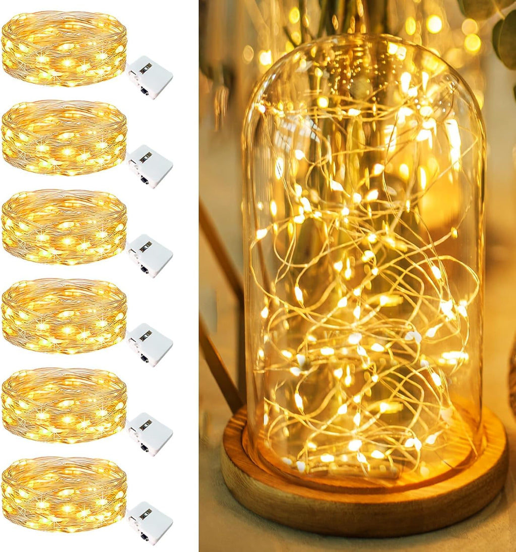 6 Pack Fairy Lights Battery Operated - 7ft 20 Led Twinkle Lights 3 Modes, Bulk Mini String Lights Waterproof for Mason Jars Vases DIY Party Wedding Mothers Day Decoration -Warm White