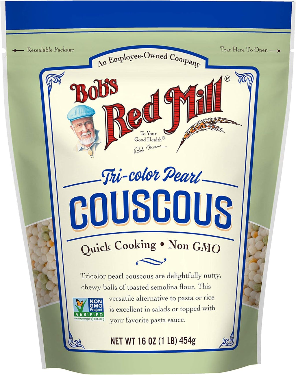 Bob's Red Mill Tri-Color Pearl Couscous, Quick Cooking - 1 Pound (Pack of 1) - Non-GMO, Vegan, Israeli Couscous - Non GMO, Vegan, Israeli Couscous, Kosher