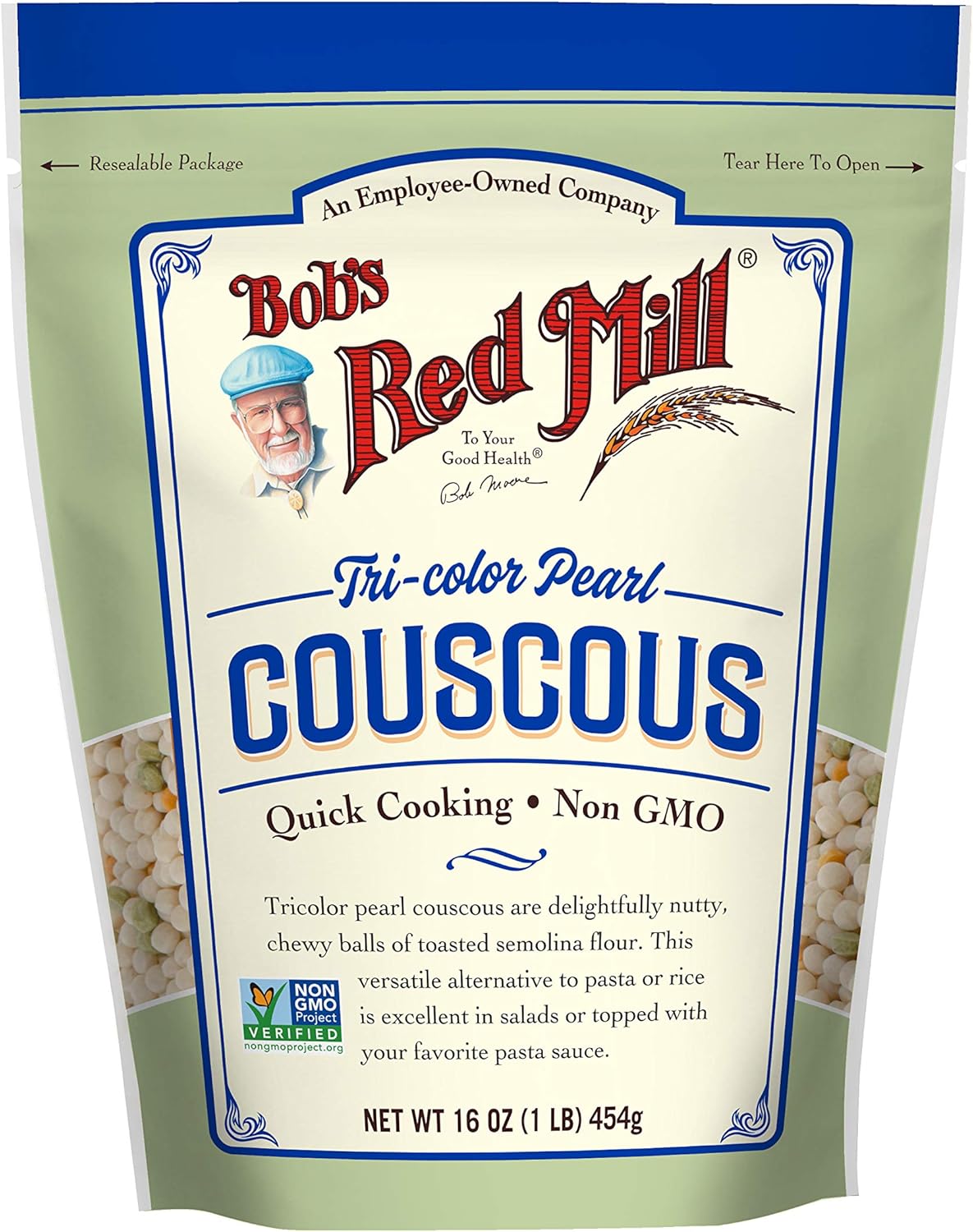 Bob's Red Mill Tri-Color Pearl Couscous, Quick Cooking - 1 Pound (Pack of 1) - Non-GMO, Vegan, Israeli Couscous - Non GMO, Vegan, Israeli Couscous, Kosher
