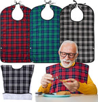 XKDOUS 3 Pack Adult Bibs for Men & Seniors, Reusable & Waterproof Clothing Protector with Crumb Catcher Pocket for Eating, Feeding Bibs for Elderly Women Men, Ideal Senior Citizens Gifts