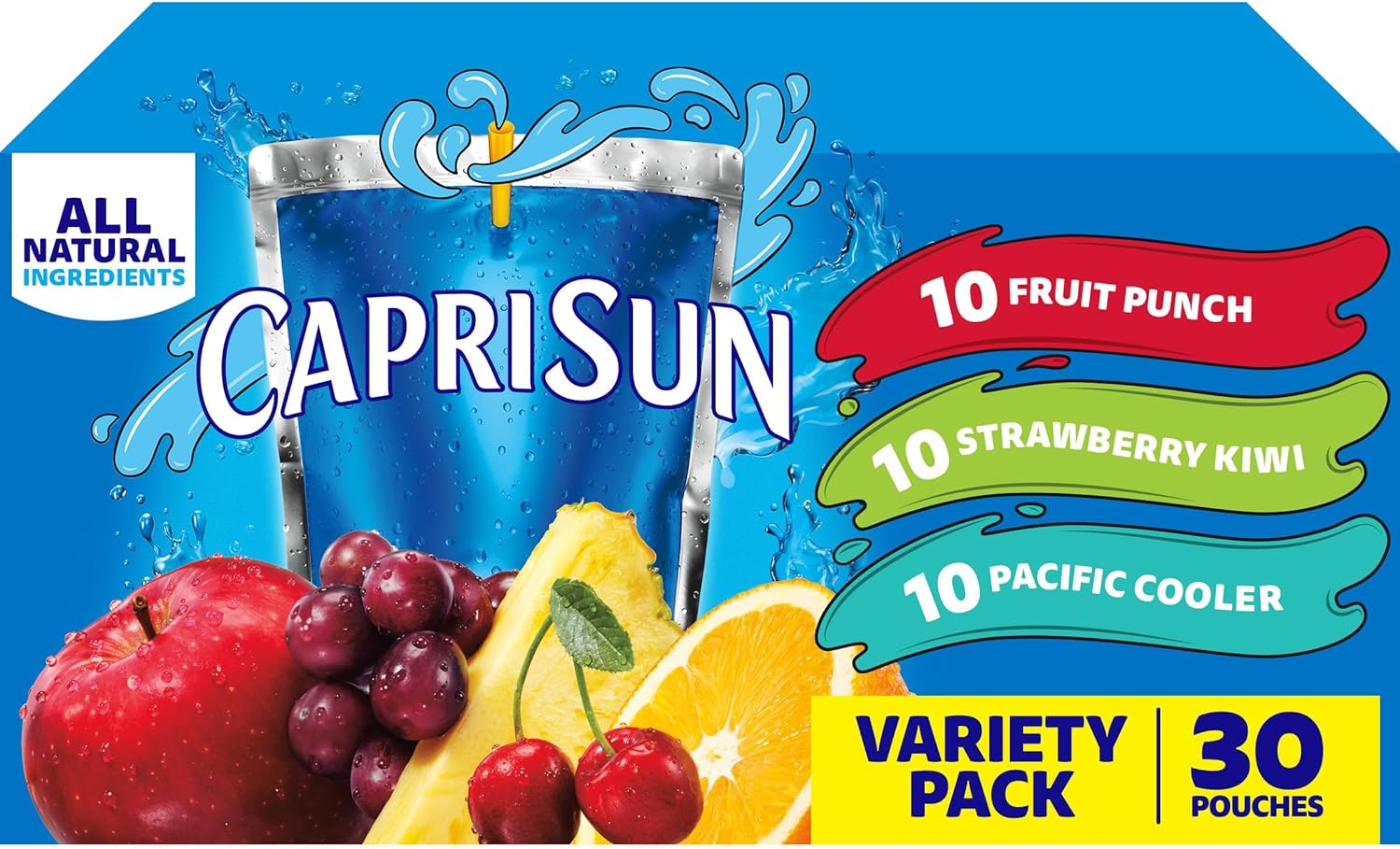 Capri Sun Fruit Punch, Strawberry Kiwi and Pacific Cooler Flavored Juice Drink Blend Variety Pack, 30 ct Box, 6 fl oz Pouches