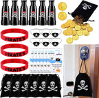 Shappy 6 Set Pirate Night Cruise Gifts Fish Extender Exchange Gifts for Cruise Pirate Silicone Bracelets, Eye Patches, Telescope, Golden Coin for Carnival Party Treasure Find Cosplay Birthday Party