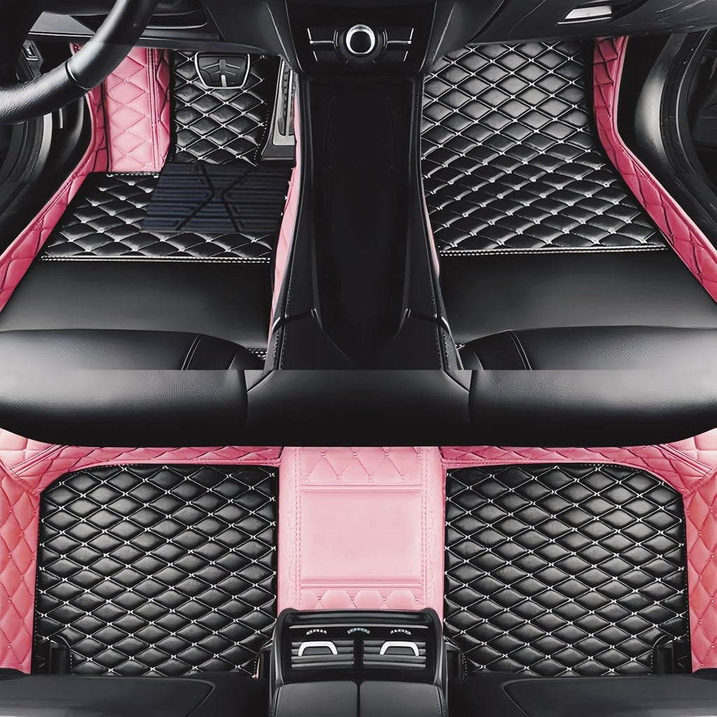Custom Car Floor mat for BMW 1 2 3 4 5 6 7 8 Series X1 X2 X3 X4 X5 X6 X7 M1 M2 M3 M4 M5 M6 M7 M8 X3M X4M X5M X6M GT i3 i4 iX3 i8 iX Z4 Waterproof Cargo (Black Pink)