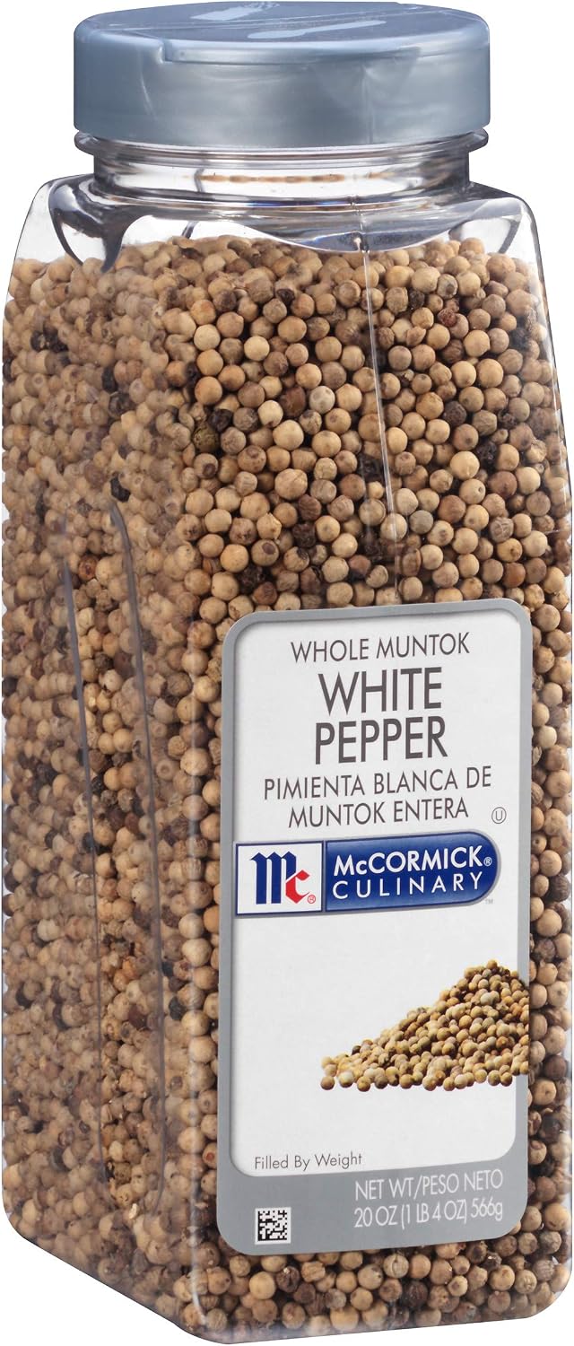 McCormick Culinary Whole Muntok White Pepper, 20 oz - One 20 oz Container of Whole White Peppercorns for Grinder Refills, Perfect on Eggs, Soups, Salads, Fish and More