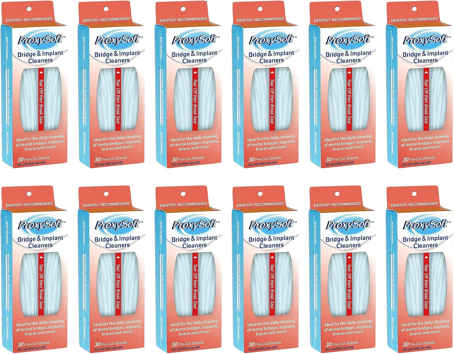 Dental Floss for Bridges and Implants, 12 Packs - Implant Floss Threaders for Bridges with Extra-Thick Proxy Brush for Optimal Dental Care - Bridge and Implant Cleaners by ProxySoft