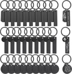 Framendino, 30 Pack Engravable Metal Keychain Blank Stamping Engraving Stainless Steel Keychains Tags Black