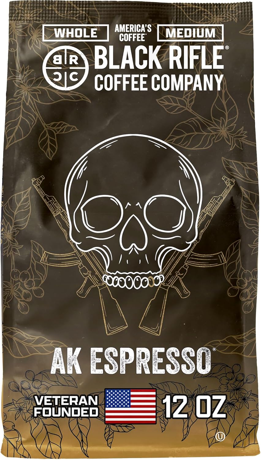 Black Rifle Coffee Company, AK-47 Espresso,100% Arabica Coffee,Colombian Supremo Roasted Dark, Whole Bean 12 oz Bag