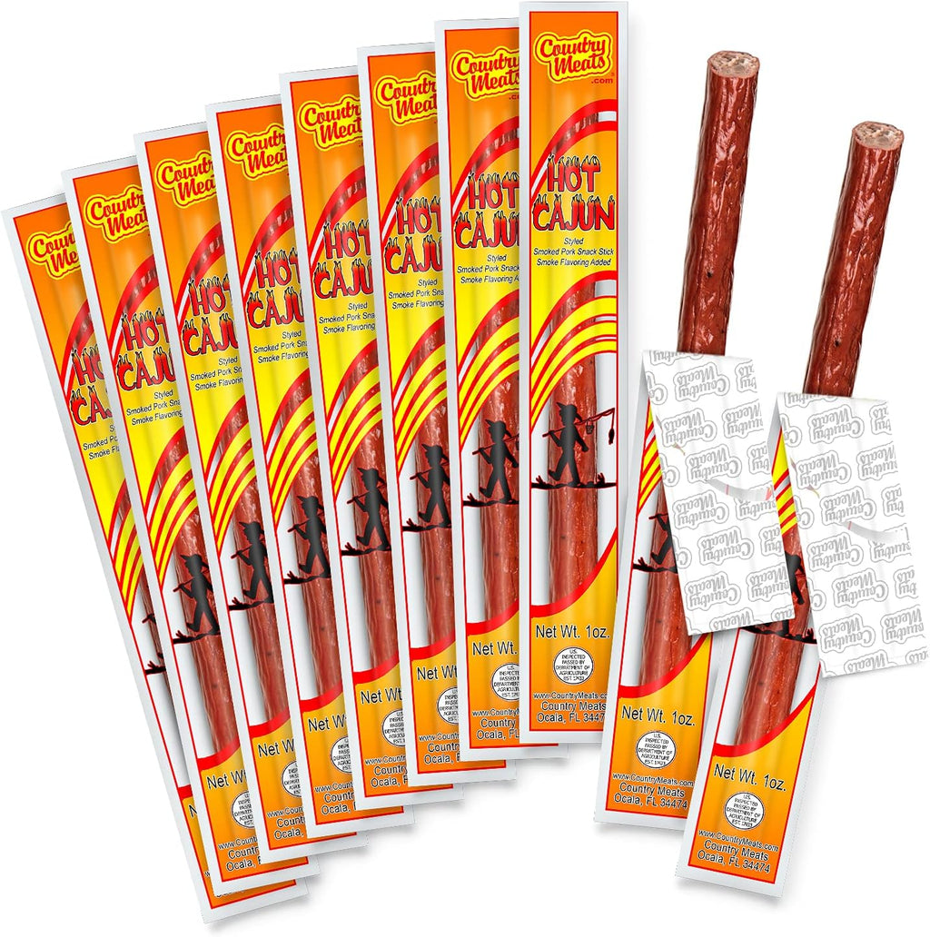 Country Meats, Meat Sticks, 0 Trans Fat, USDA Certified, Good Source of Protein, Carb Conscious Snack (10 Meat Sticks, Hot Cajun)