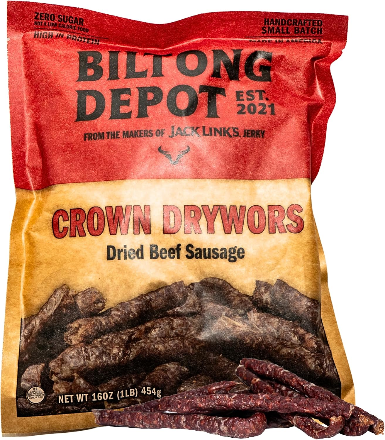 Biltong Depot Crown Drywors - 1lb (16oz) | Air-Dried Beef Snack Sticks | High Protein | Paleo and Keto Friendly | Zero Sugar | Gluten Free | No Nitrates | South African Droewers