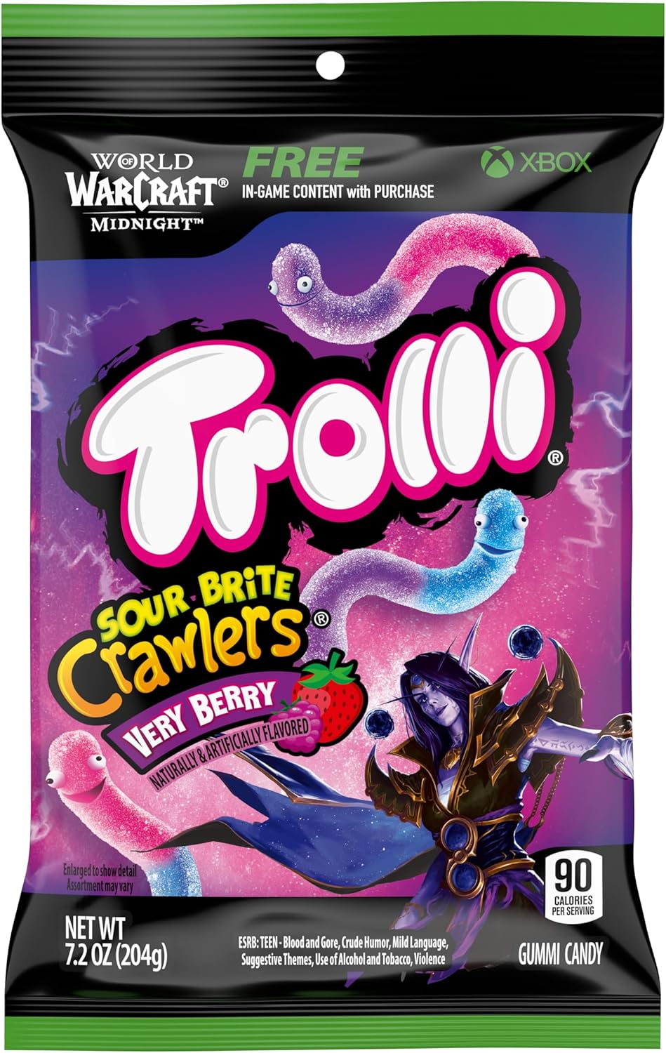 Trolli Sour Brite Crawlers Candy, Very Berry, Sweet and Sour, Gummy Worms, 7.2 oz