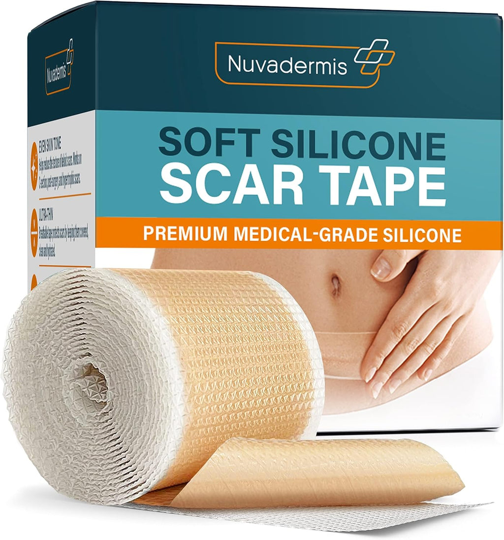 NUVADERMIS Silicone Scar Sheets for Surgical Scars - 120" x 1.5" Roll - Medical Grade Silicone Scar Tape and Face Tape for Wrinkles, Keloid Scars, and Hypertrophic Scars - Reusable - 1 Pack