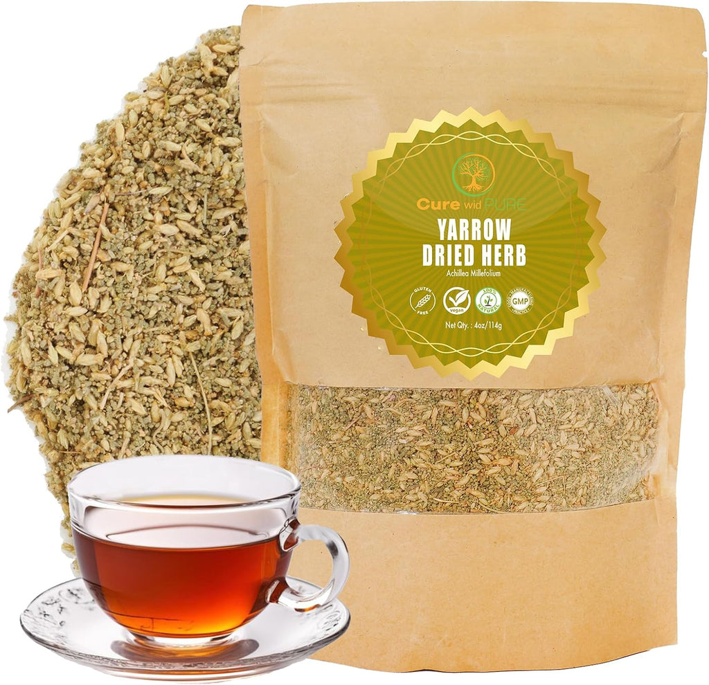 Cure wid Pure Organic Dried Yarrow Herb - 4 oz Non-GMO Cut & Sifted Yarrow Flower - Organic Yarrow Tea for Wellbeing