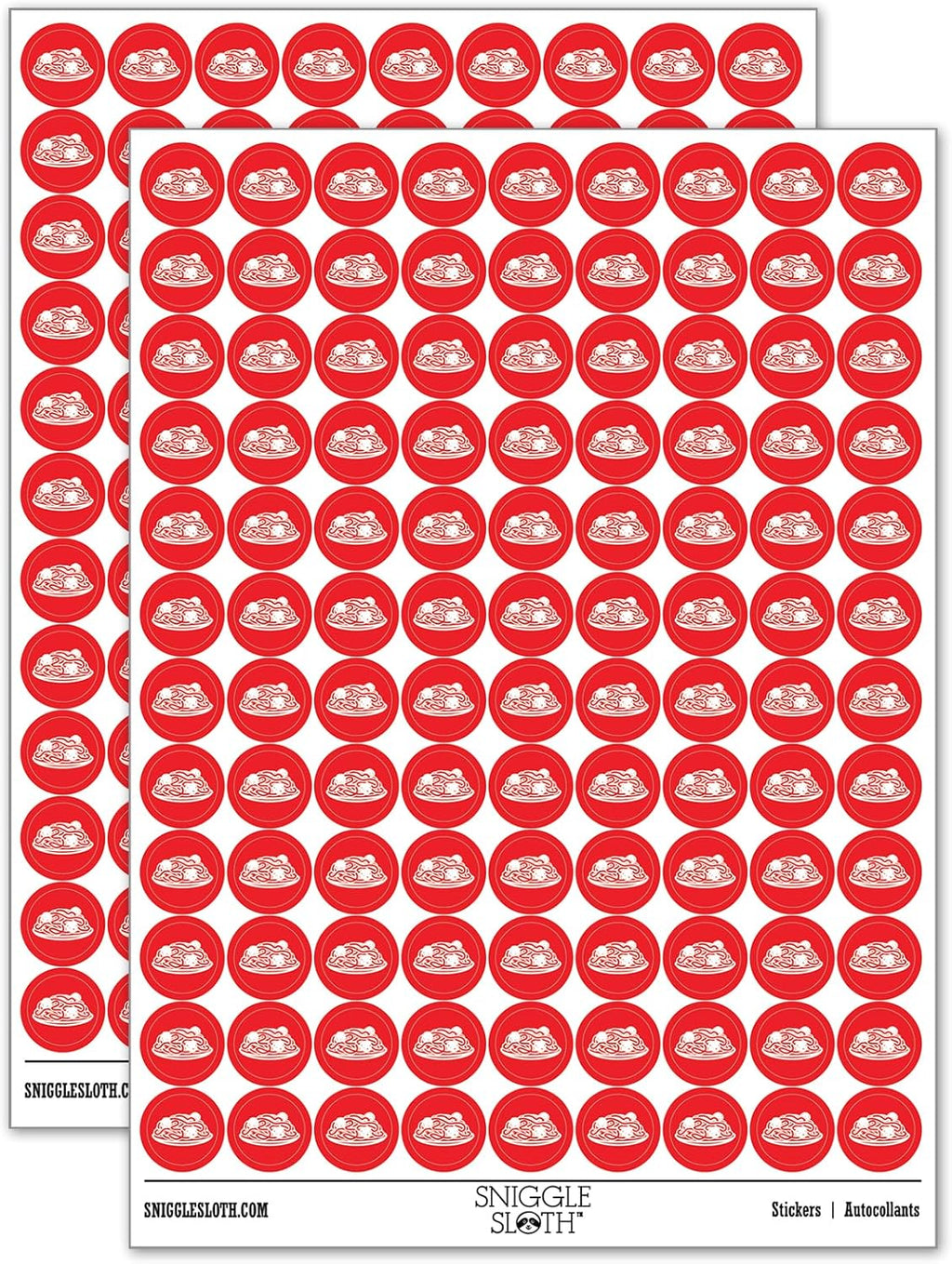 Spaghetti and Meatballs Italian Pasta 200+ Round Stickers - Gloss Finish - 0.50" Size - Red