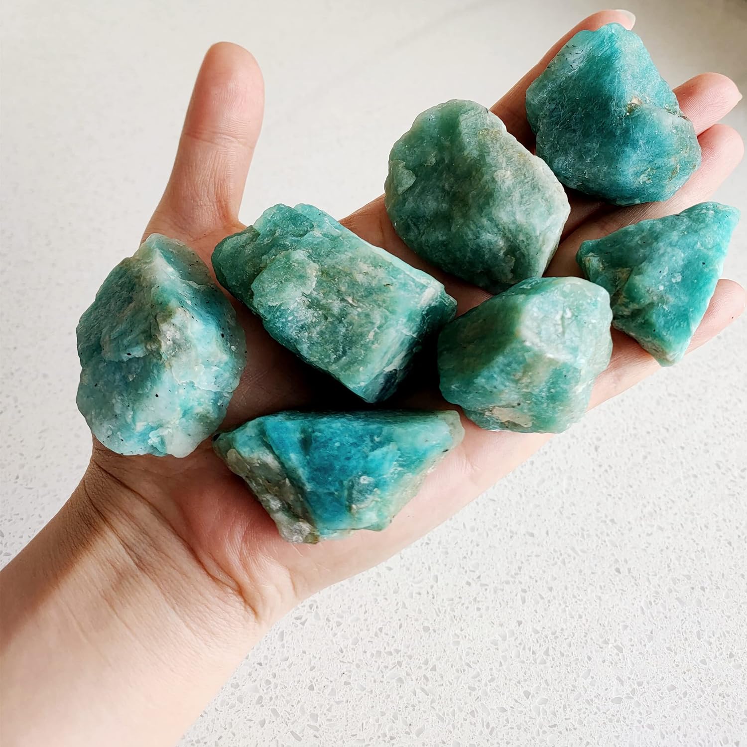 Luckeeper 2 lb Rough Crystals Bulk Raw Amazonite Healing Stones for Tumbling, Wire Wrapping, Wicca Reiki,Meditation