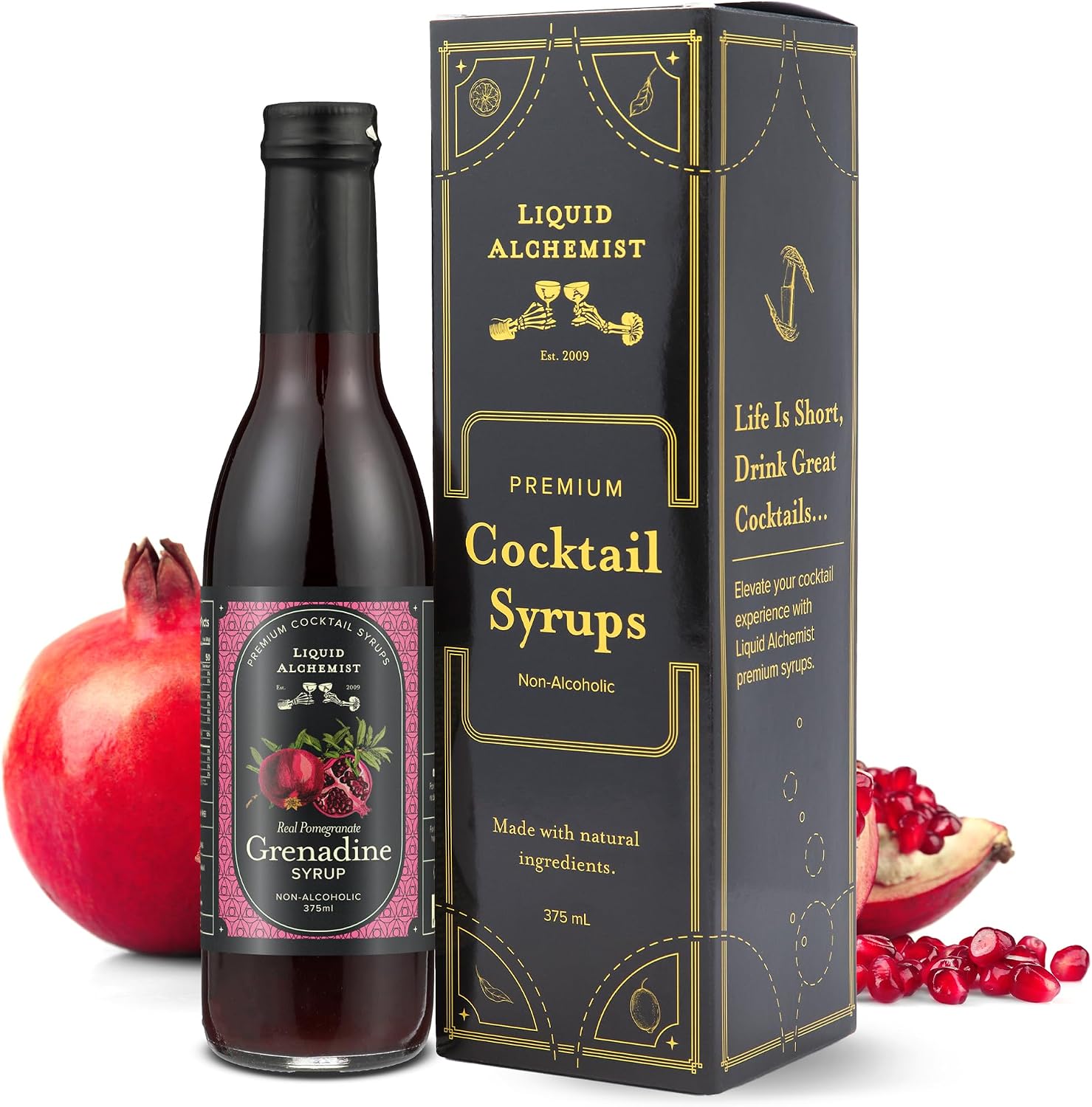 Liquid Alchemist Grenadine Syrup for Cocktails | Real Ingredients Make our Pomegranate Syrup for Drinks the Perfect Shirley Temple Mix | Small Batch, Non-GMO & Vegan | 12.7 oz Drink Mixer, Pack of 1