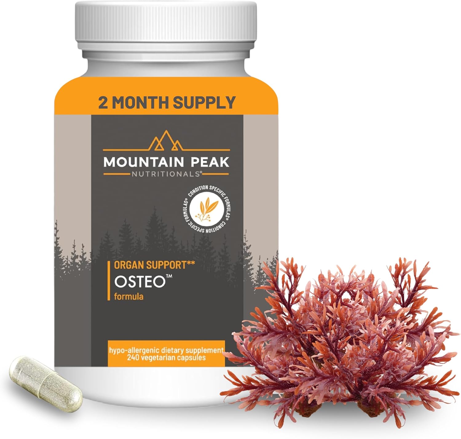 Mountain Peak Nutritionals Osteo Supplement - Organ & Strong Bone Support, Promotes Bone Health - With Vitamins D3, K2, Calcium, and Magnesium - Bone Building & Strengthening (240 Vegetarian Capsules)