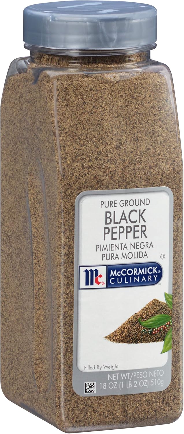 McCormick Culinary Pure Ground Black Pepper, 18 oz - One 18 Ounce Container of Bulk Black Pepper Finely Ground, Perfect for Chefs and Pepper Shaker Refills