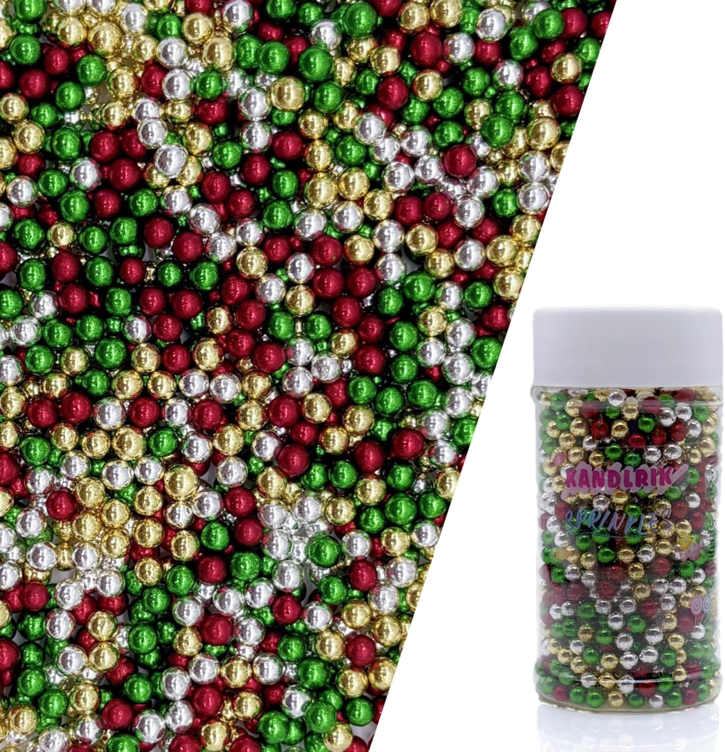 Edible Christmas Mixed Colour Pearl Sugar Sprinkles Candy 4mm Mini Pearls Cake Decorations Cupcake Toppers Cookie Decorating Perfect for Wedding Party Valentine Halloween Christmas Supplies 3OZ