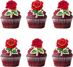 50 PCS Edible Rose Cupcake Toppers Wafer Paper Red Roses Cupcake Picks Valentine's Day Edible Flowers Cake Decorations Rose Theme Baby Shower Birthday Mother's Day Party Decorations Supplies