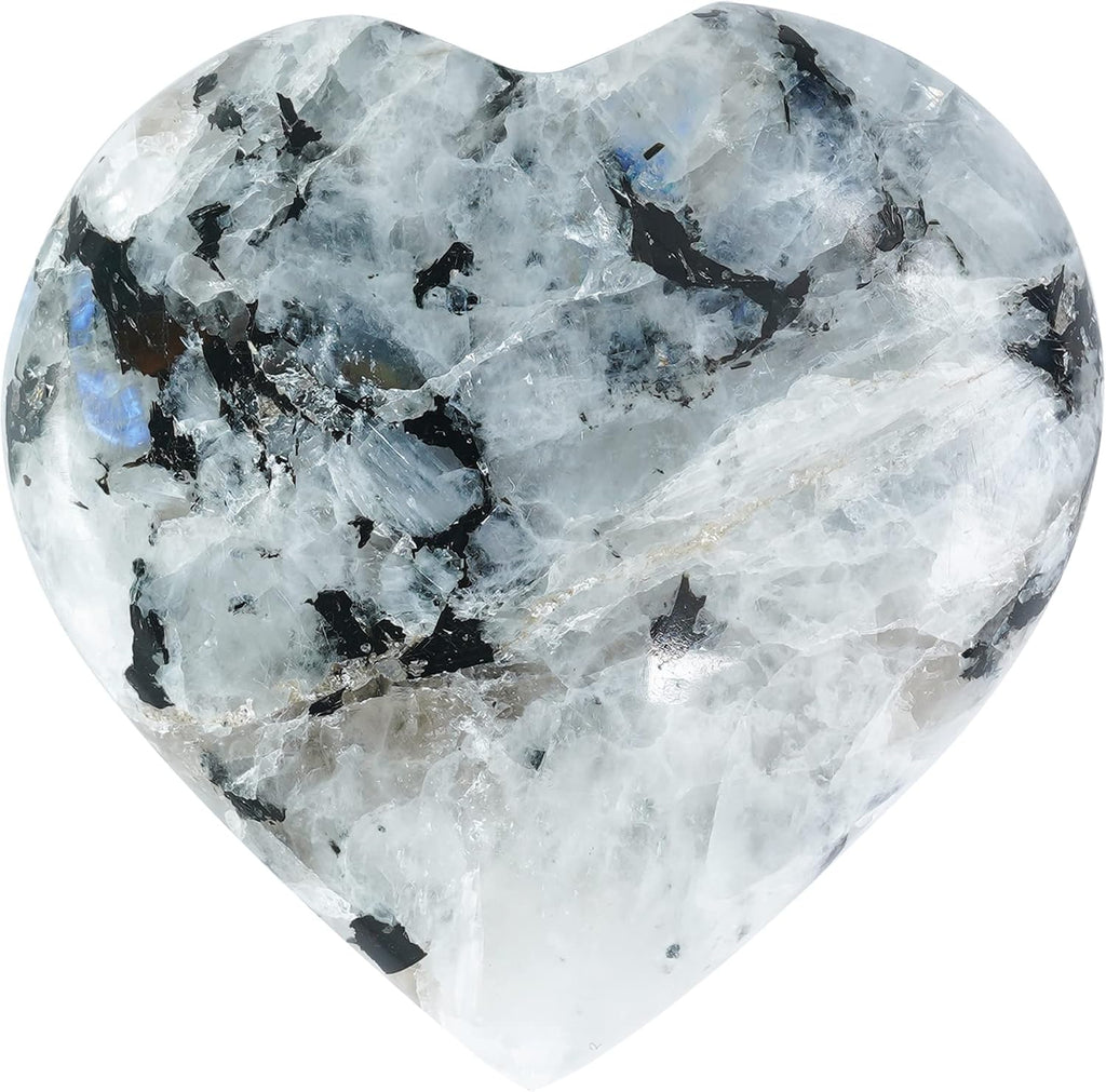 Crocon 50mm Rainbow Moonstone Heart Stone Big Heart Shape Puff Stones Set 450+ Carats Pocket Crystal Healing Tumble Collection Palm Worry Stone Good Luck Charm Meditation Gift Craft Home Decor