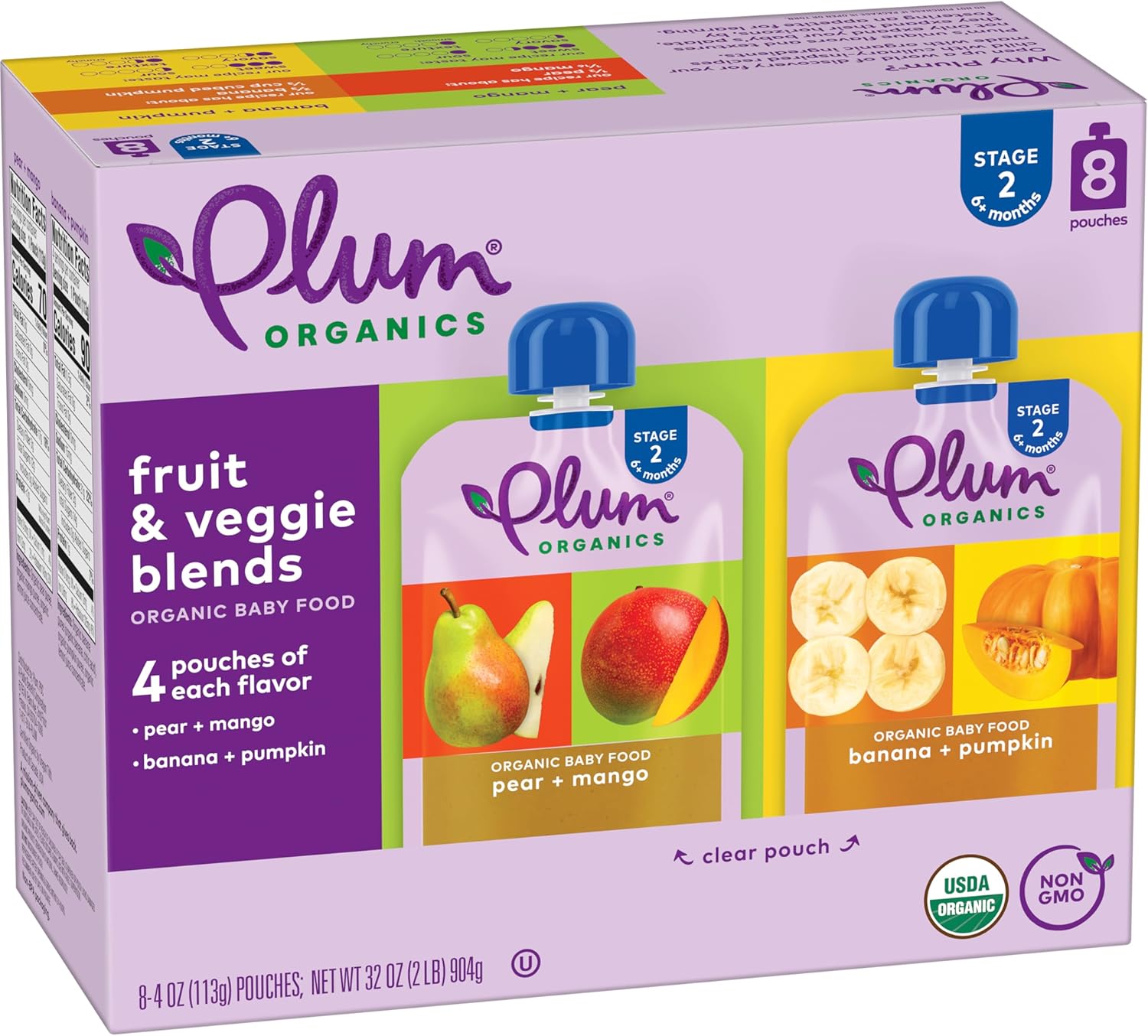Stage 2 Variety Pack - Pear + Mango & Banana + Pumpkin, 4oz Pouch (Pack of 8)