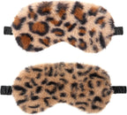 2 Pcs Plush Leopard Eye Mask Soft Sleeping Blindfold Eye Cover Comfortable Furry Faux Fur Sleeping Mask Satin Nap Night Eyeshade Cover for Women Men Gift (Brown, Coffee)