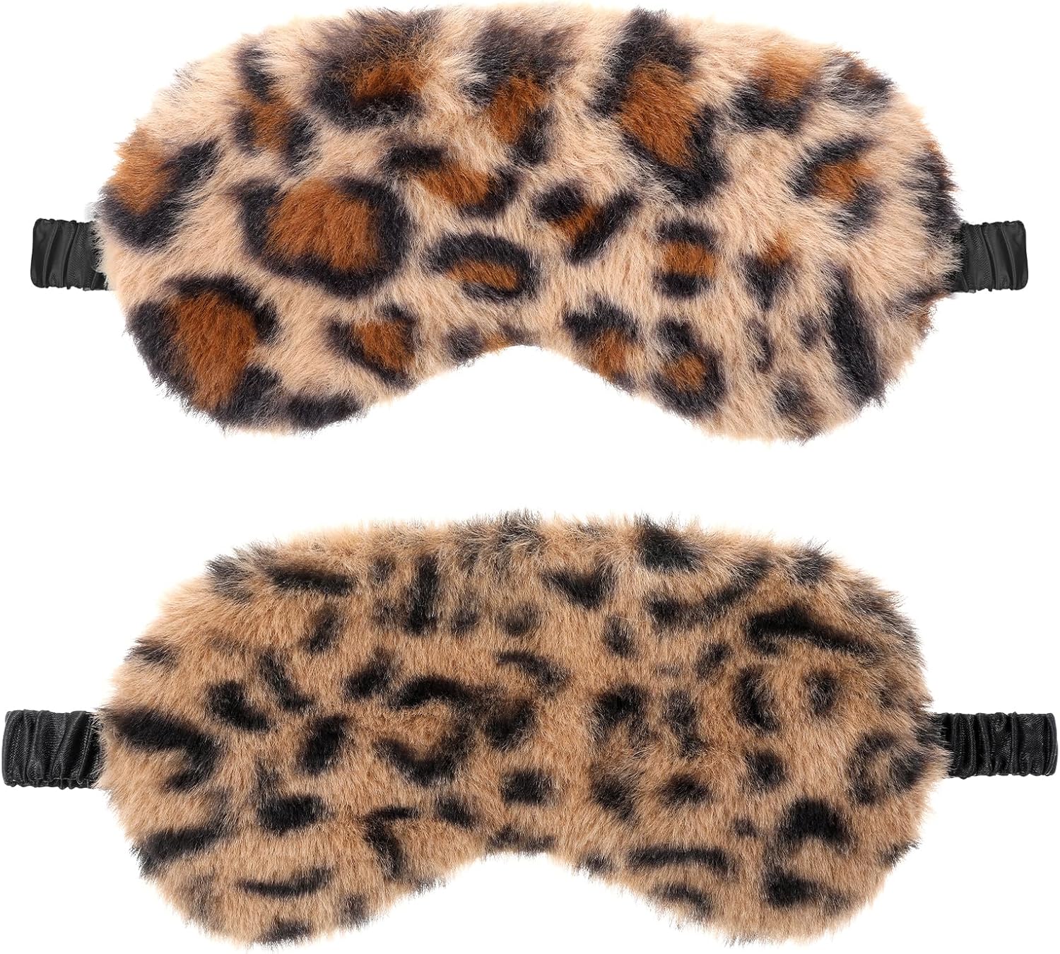 2 Pcs Plush Leopard Eye Mask Soft Sleeping Blindfold Eye Cover Comfortable Furry Faux Fur Sleeping Mask Satin Nap Night Eyeshade Cover for Women Men Gift (Brown, Coffee)