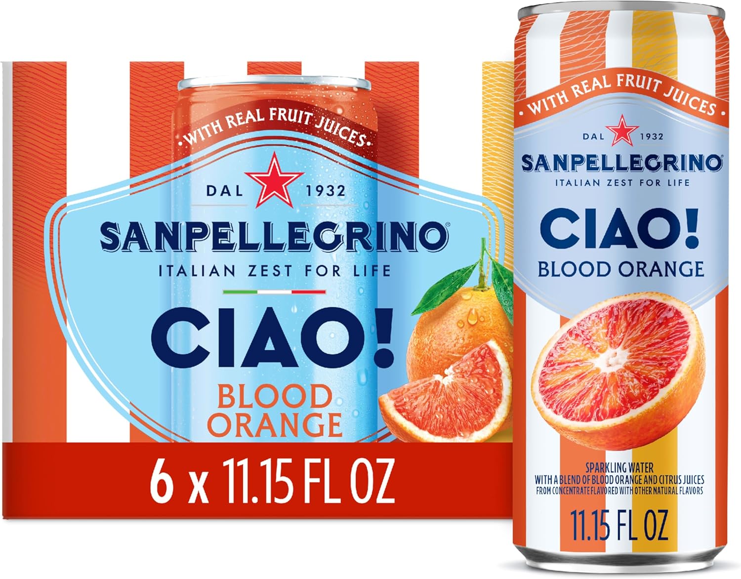 Sanpellegrino CIAO! Blood Orange Sparkling Water, LowCal, 0g Added Sugar, 6Pack