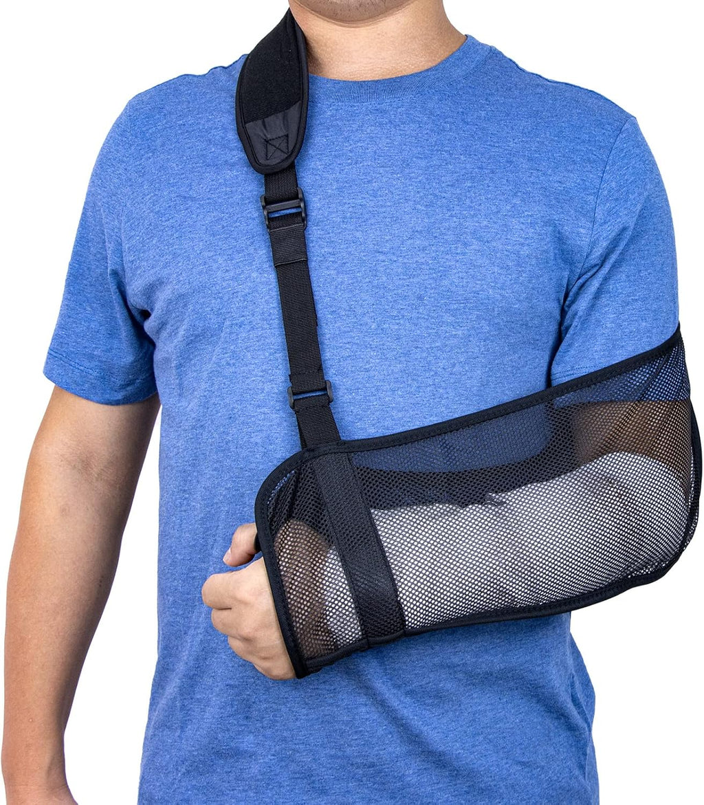 Mesh Arm Shoulder Sling with Adjustable Strap Breathable Shoulder Sling Immobilizer for Adult Men Women Wrist Hand Elbow Arm Injured (Black)