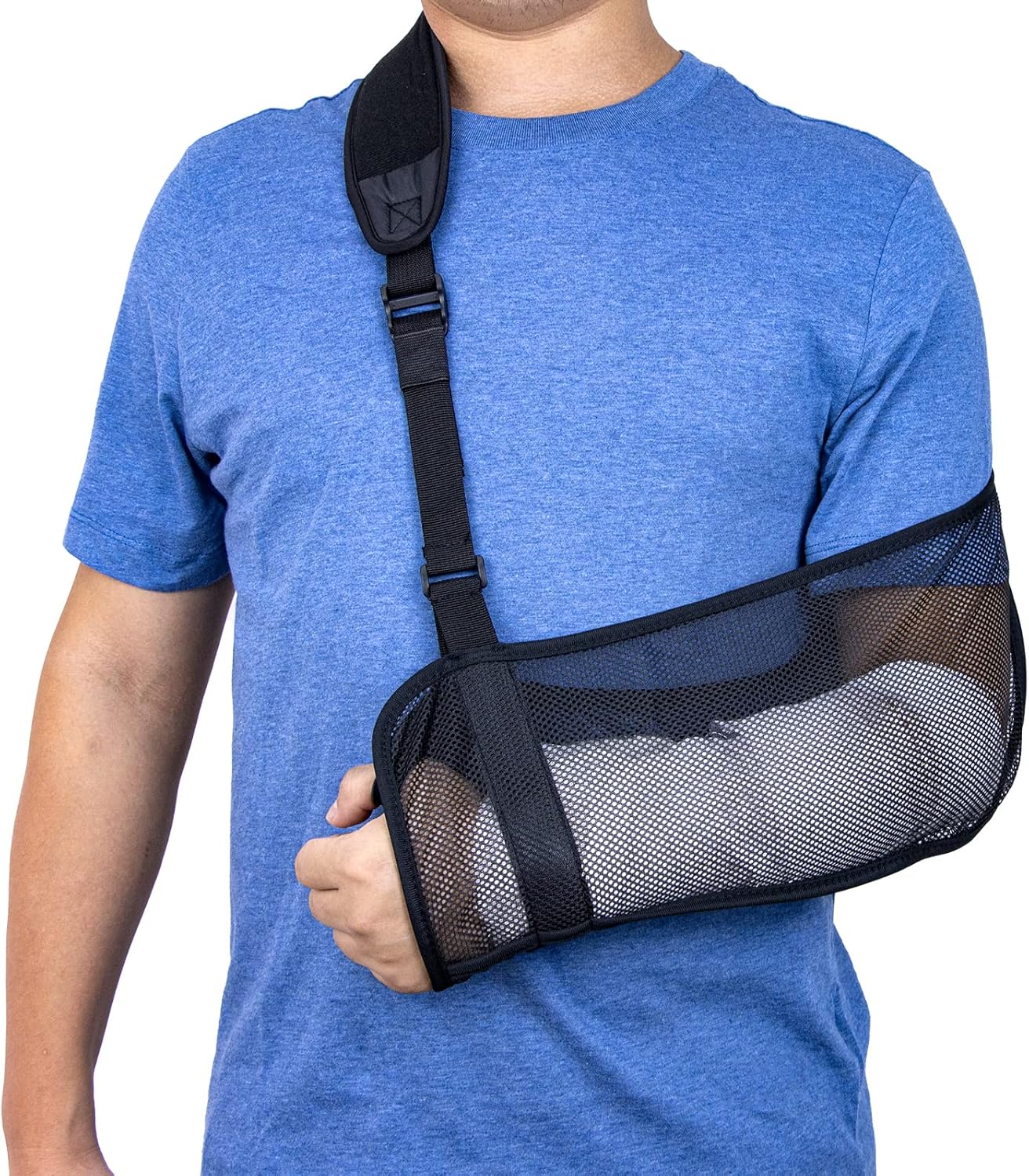 Mesh Arm Shoulder Sling with Adjustable Strap Breathable Shoulder Sling Immobilizer for Adult Men Women Wrist Hand Elbow Arm Injured (Black)