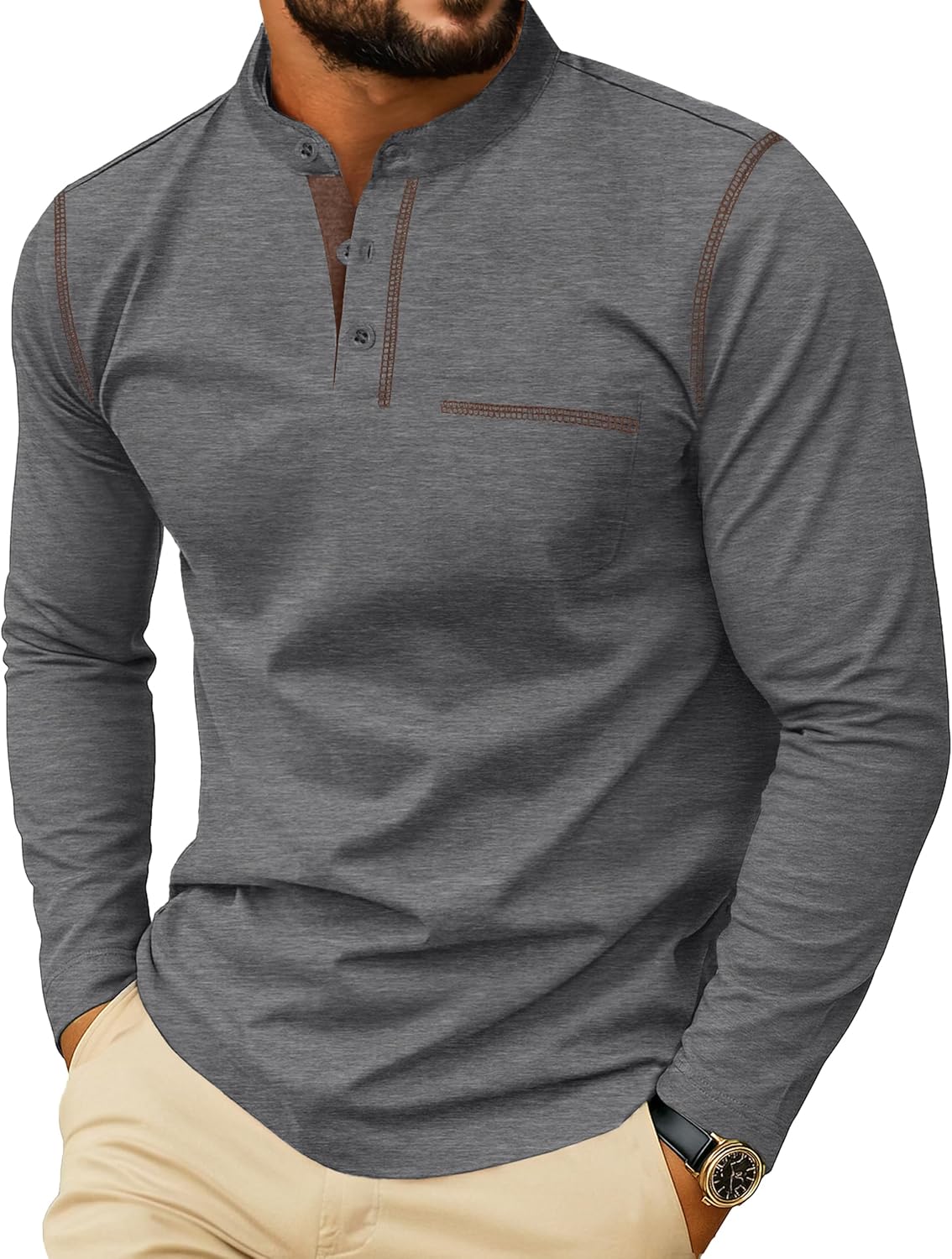 Sailwind Men's Henley Shirts Long Sleeve Button T-Shirt Casual Stylish Cotton Pullover Shirt with Pocket
