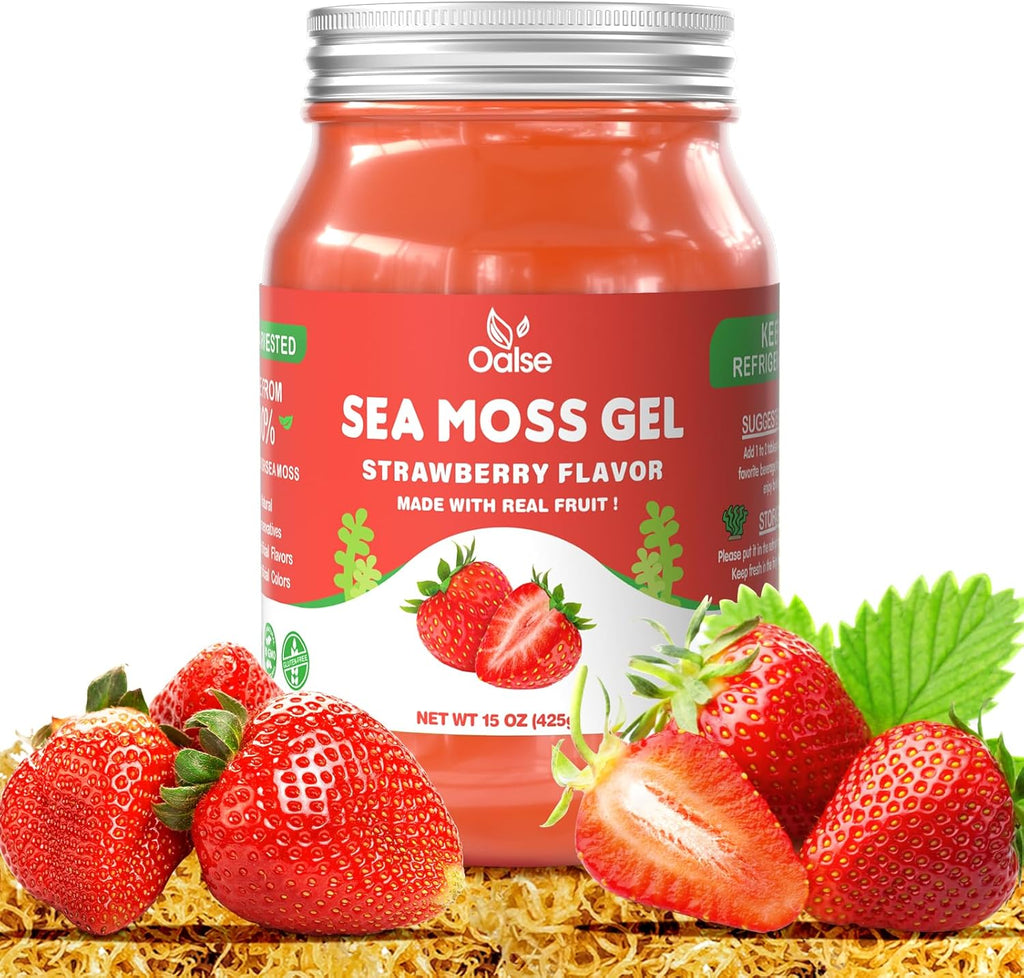 15 OZ Sea Moss Gel- Natural Wildcrafted Irish Seamoss Gel with 92 Minerals and Vitamins - Non-GMO, Gluten-Free, Vegan - Immune Defense Thyroid Digestive Support (Strawberry)