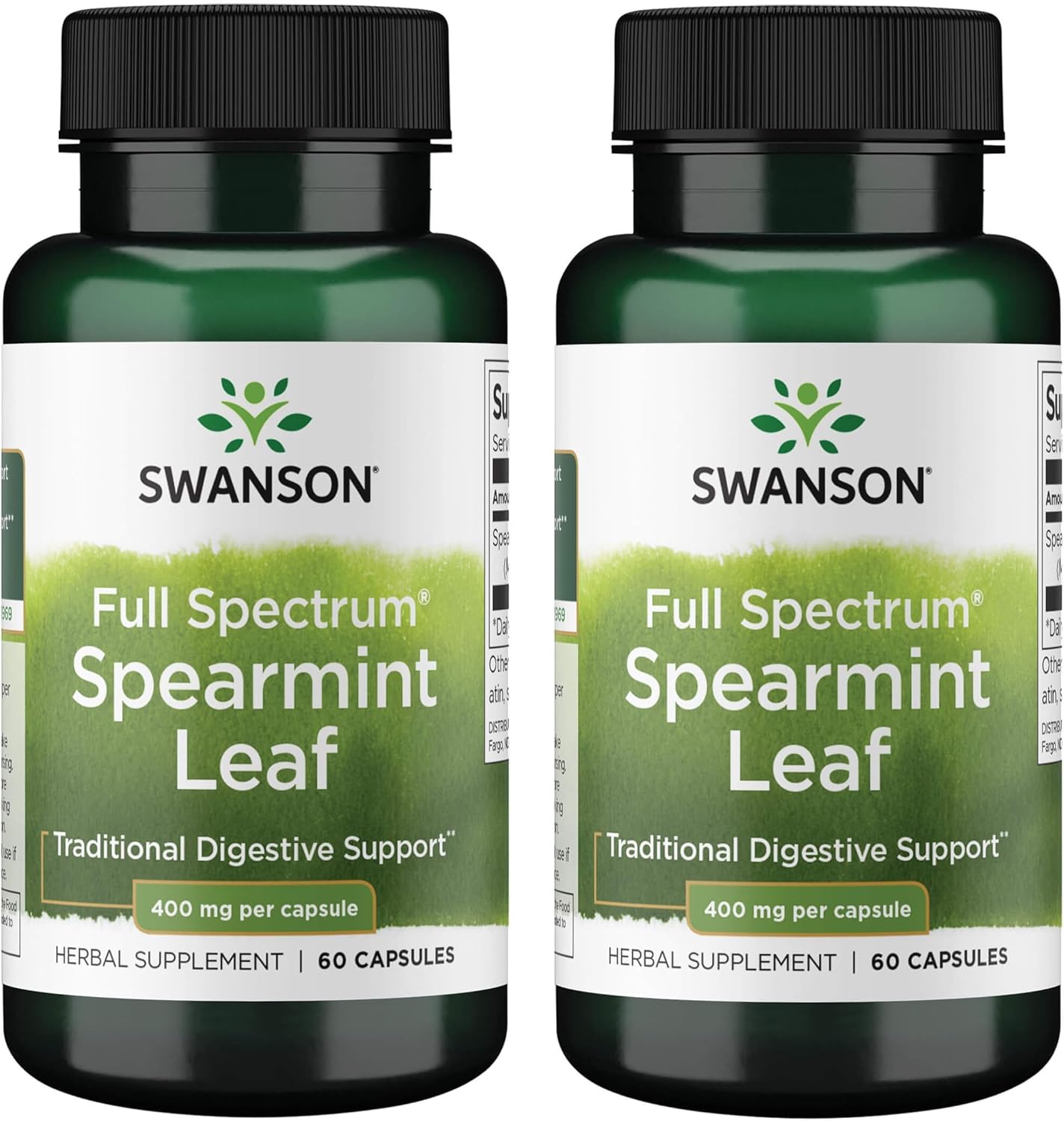 Swanson Spearmint Leaf Full Spectrum Digestive Supplement for Digestive-Comfort-Seeking Adults - 400 mg Mentha Spicata (60 Capsules, 2 Pack)