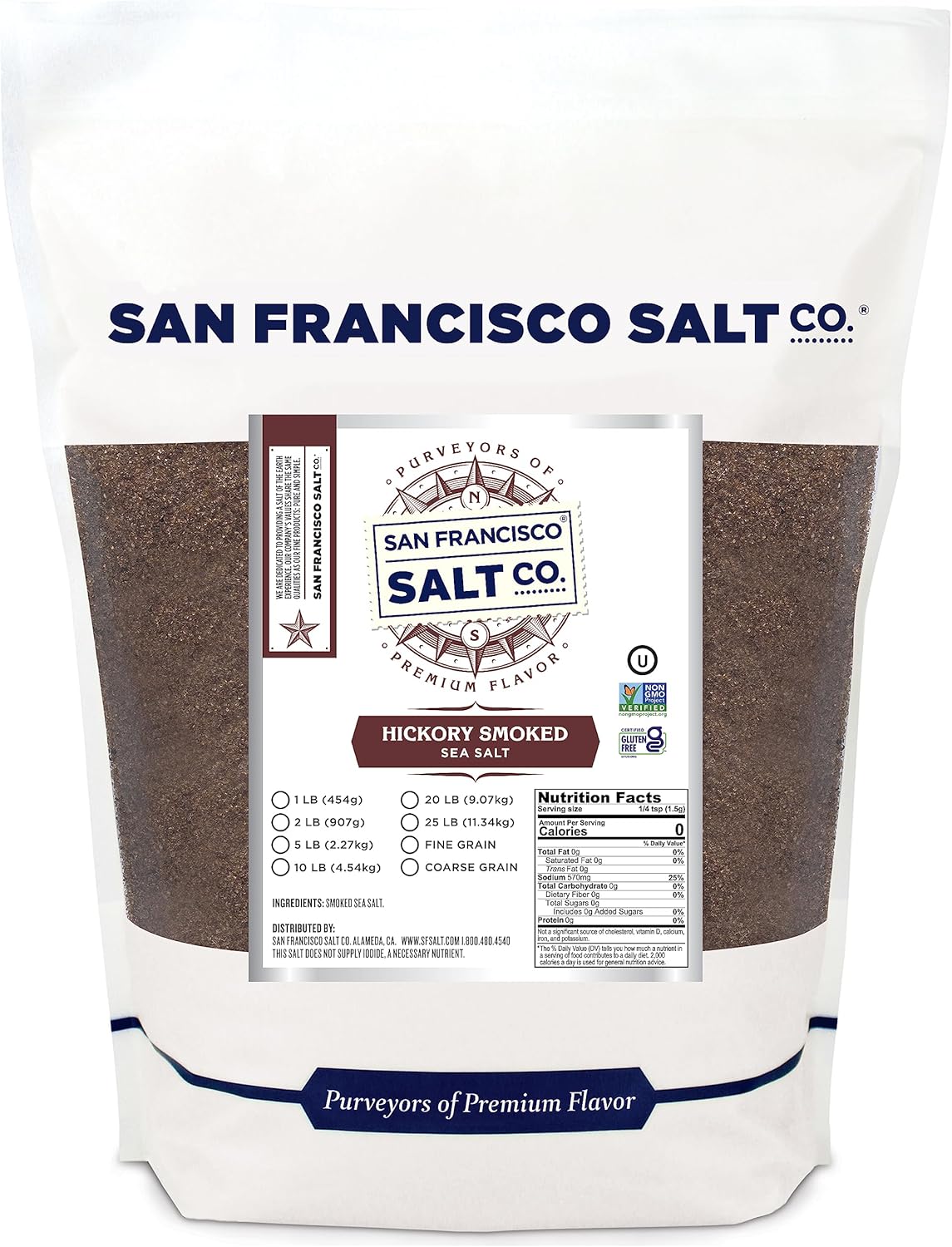 Hickory Smoked Sea Salt 2 lb. Bag - Fine Grain by San Francisco Salt Company