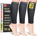 BLITZU 3 Pairs Calf Compression Sleeves for Men and Women. Footless Compression Socks & Leg Support for Running, Travel, Nursing, Fitness. Shin Splints Pain Relief & Reduce Swelling Black L-XL
