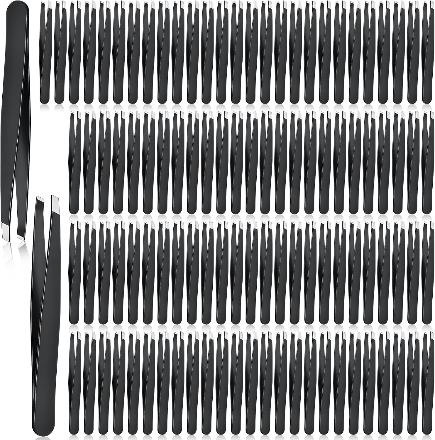 Lasnten 120 Pieces Stainless Steel Eyebrow Slanted Tweezers Black Slanted Tip Eyebrow Tweezers for Men and Women Removal Eyebrows,Ingrown Hair,Hand and Facial Hair,Lash Extension