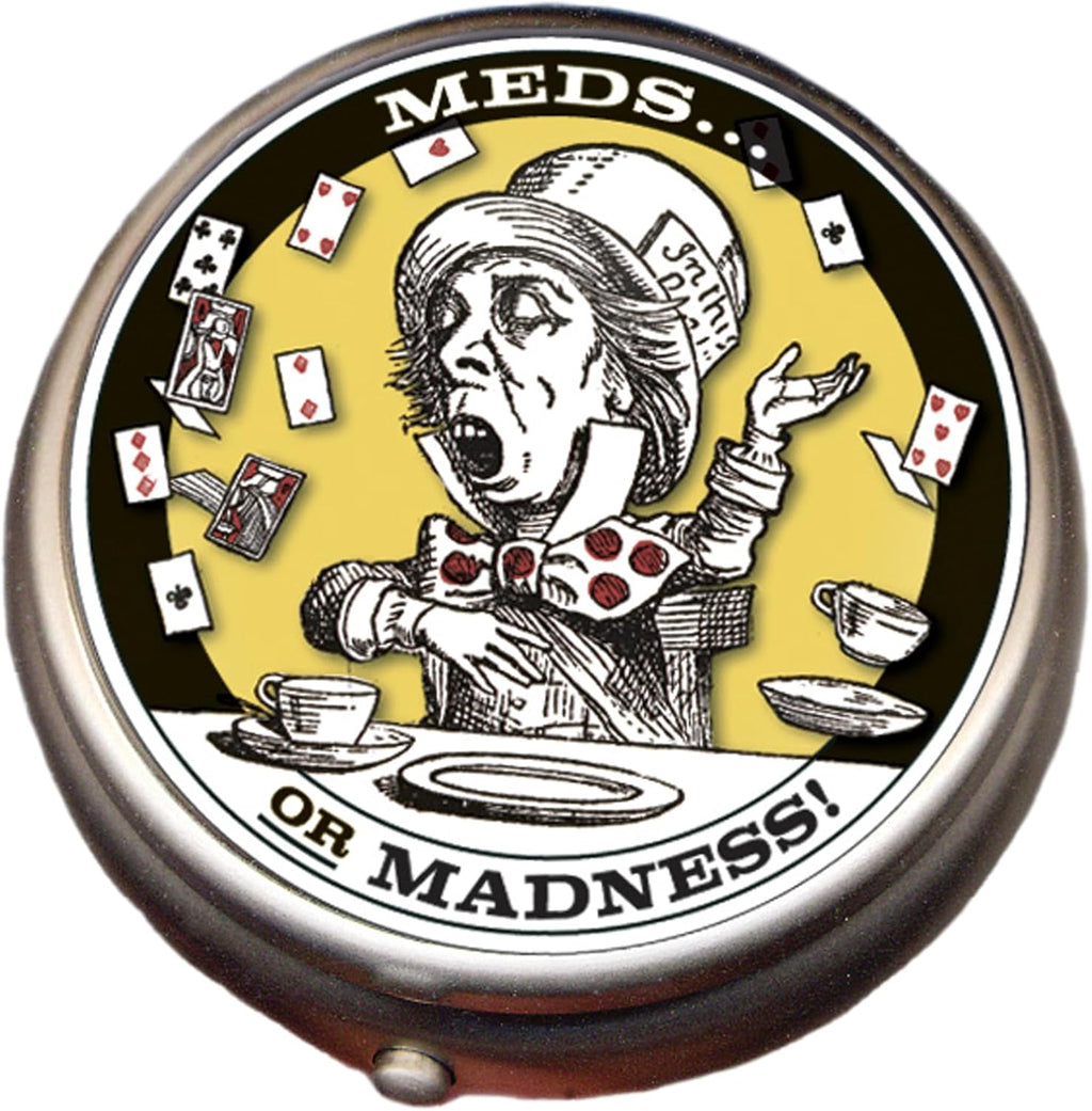The Unemployed Philosophers Guild Mad Hatter Pill Box - Alice in Wonderland Themed 1 or 2 Compartment Compact Medicine Case, Pocket Pills Organizer
