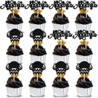 12Pcs Aquarius Cupcake Topper, Big Aquarius Energy/Aquarius Season, 12 Constellation January/Febuary Birthday Cupcake Decoration, Horoscope Astrology Birthday Party Supplies, Black Glitter